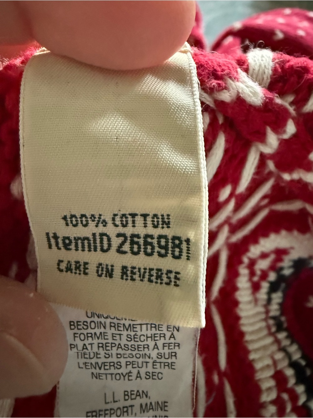 L.L. Bean Red and Cream Fair Isle Button-Up Cardigan - Picture 4 of 7